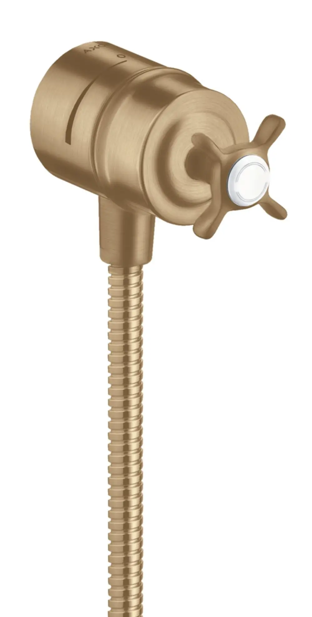 Wandanschluss mit Stop, Rückflussverhinderer und Kreuzgriff in gebürstetem Bronze-Finish, hergestellt von AXOR.